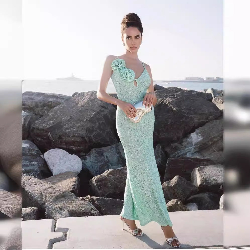 Mint Green Sequin Sling Dress
