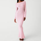 Pink Backless Knit Sweater Dress With High Waist And Long Silhouette