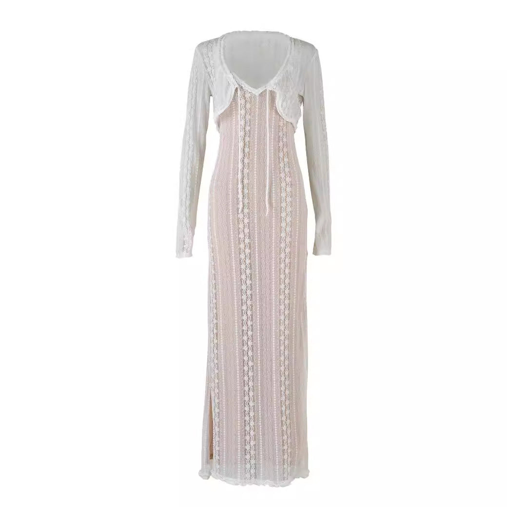 Women's Fashion Long Sleeve Cardigan V-Neck Dress