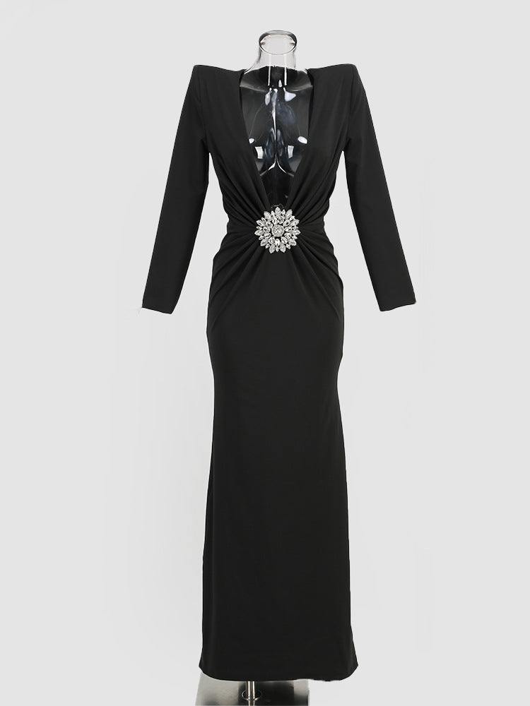 Chic Black Long Sleeve Dress With High Waist Silhouette