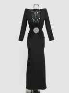 Chic Black Long Sleeve Dress With High Waist Silhouette