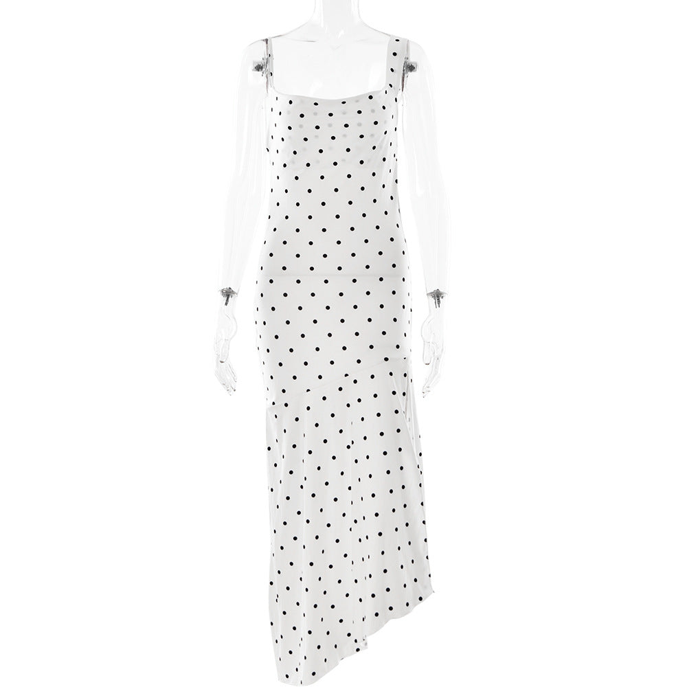 Polka Dot Suspender Dress In Lightweight Chiffon