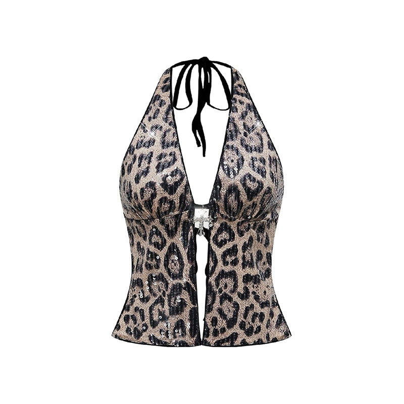 Leopard Print Sleeveless Halter Vest For Women In Chic Silhouette