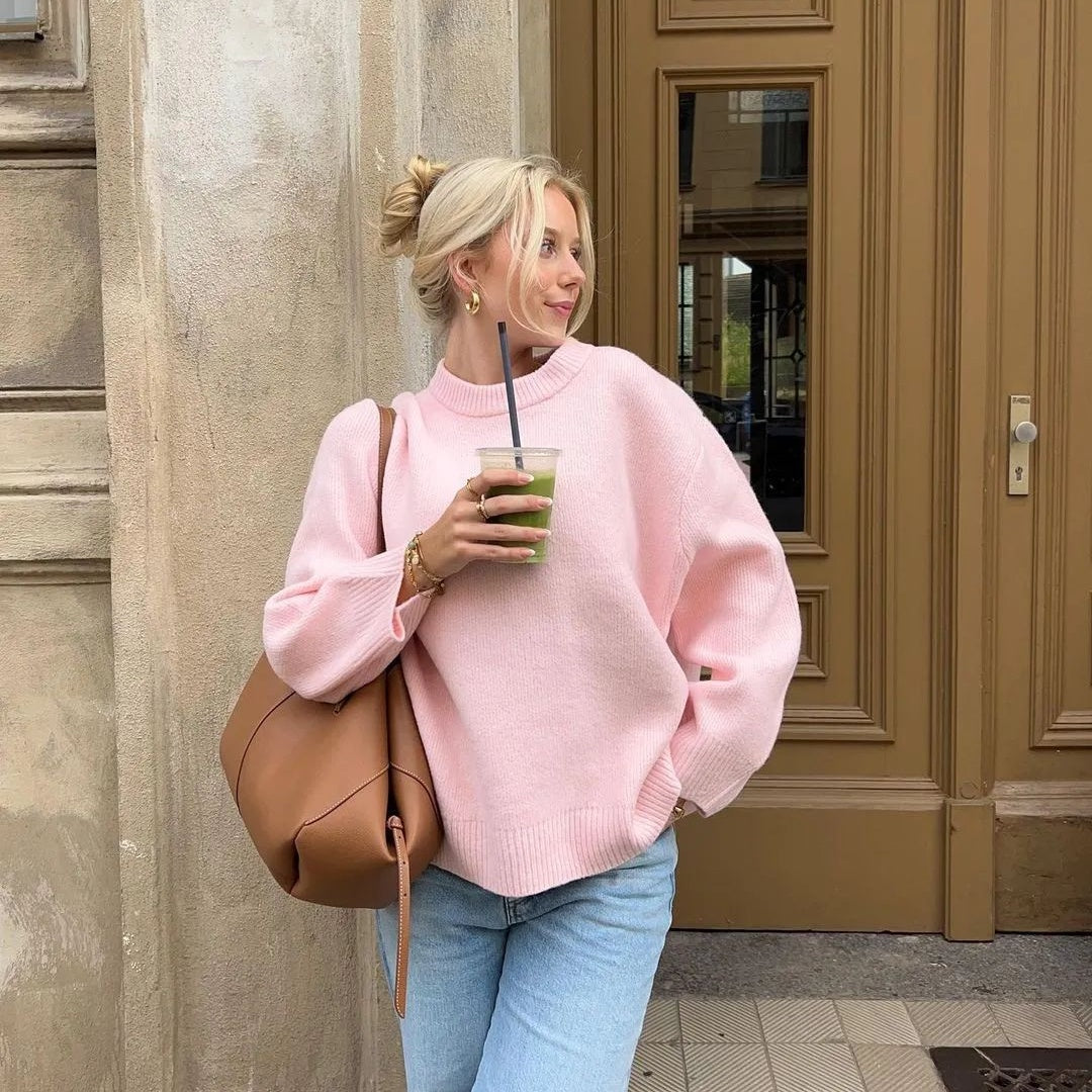 Cozy Crew Neck Pullover Sweater For Women Soft Winter Knit