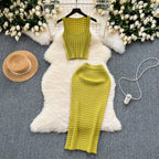Elegant Chenille Knitted Top And Skirt Set Soft Textures