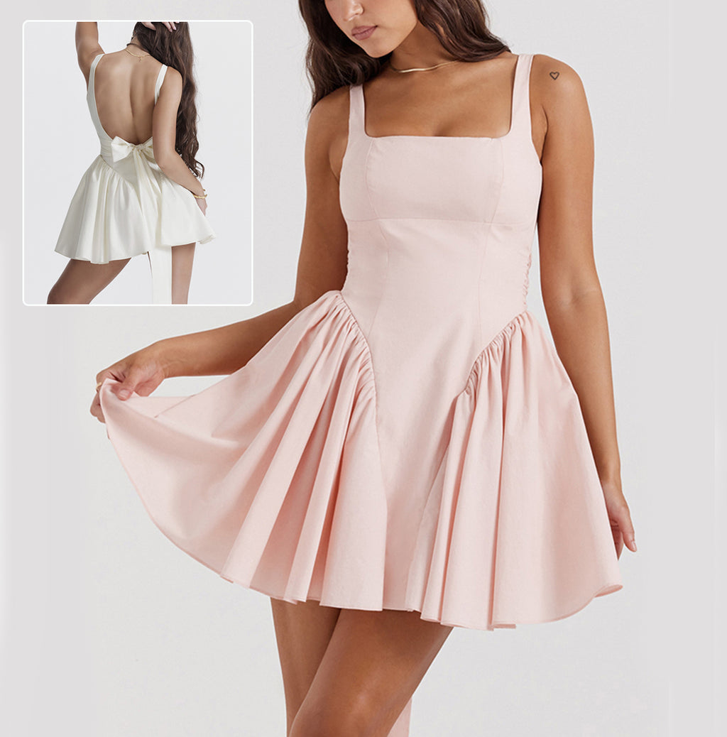 Women's Square Neck Backless Dress with Bow