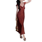 Graceful Sling Dress In Rust Red And Pearl Apricot