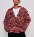 Cozy Stripe Knitted Button Cardigan Cropped V Neck Sweater For Women