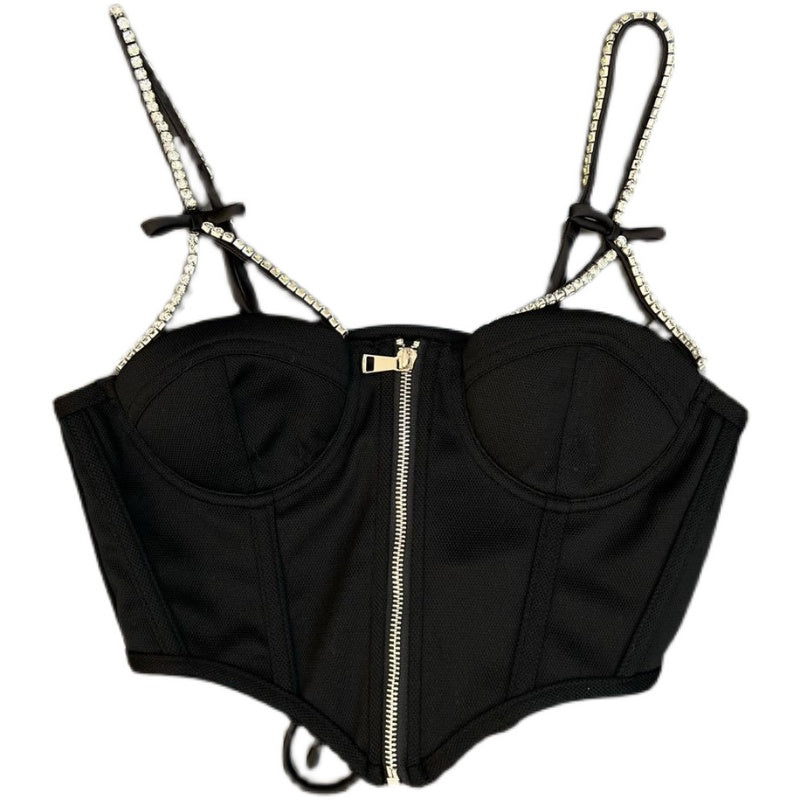 Bow Strap Zipper Tank Top In Dark Hue