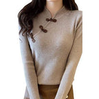 Retro Ladies Slim Cheongsam Collar Sweater With Modern Edge