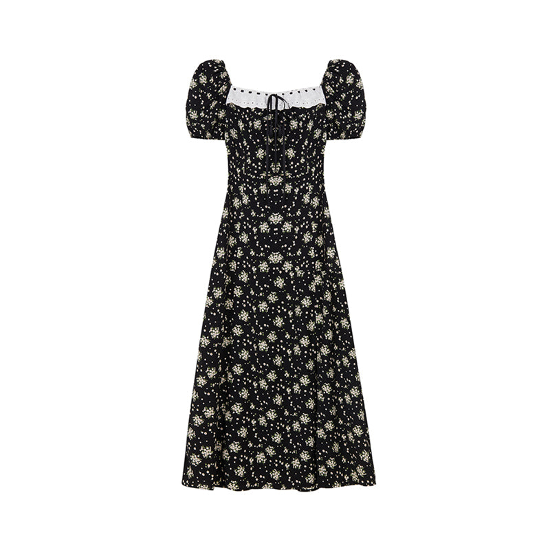 Black Floral Summer Dress With French Slit