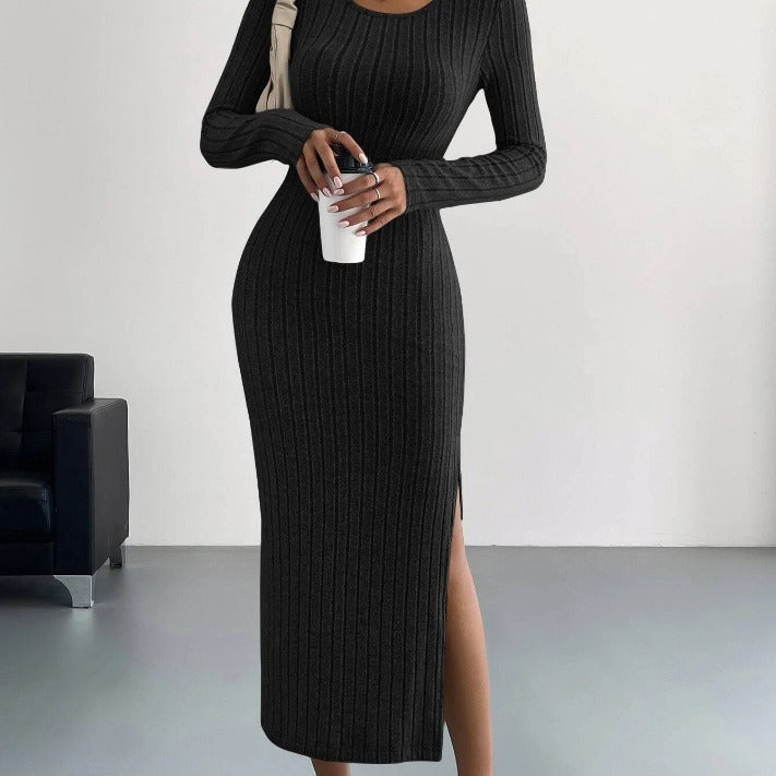 Elegant Knit Maxi Dress With Hip Skirt Silhouette For Women