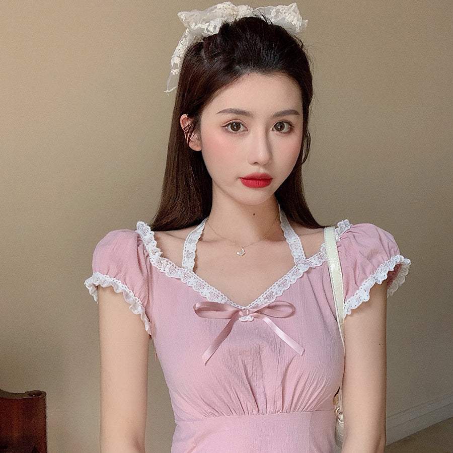 Pink Lace Cardigan Set With Suspender Skirt Two Piece Outfit For A Chic Cozy Vibe