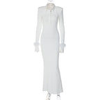 Chic Polo Collar Long Dress In White For Everyday Elegance