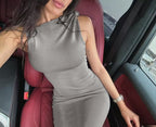 One-Shoulder Ribbon Long Dress Slim Fit Sleeveless Evening Party