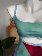 Y2K Aesthetic Patchwork Front Cut Out Stripe Spaghetti Strap Sexy Dress