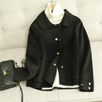 Reversible Wool Coat for Women, Short Length, Chic Lapel Outerwear
