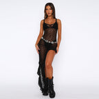 Airy Summer Mesh Slip Dress With High Waist In Black Or Pink