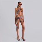 Sunlit Ribbon Print Dress With High Waist