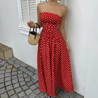 Elegant Polka-dot Off-shoulder High-waist Strapless Dress
