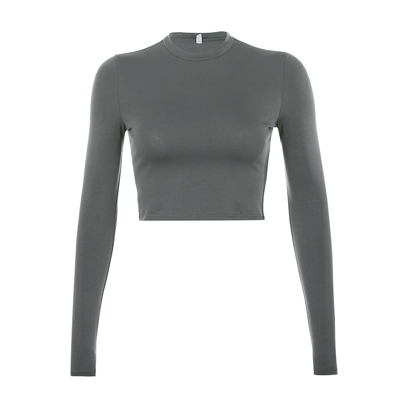 Solid Color Skinny Crop Top For Women