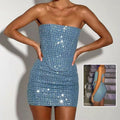 Denim Sequins Set With Tube Top And Slim Skirt