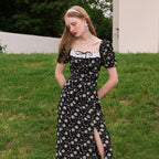 Black Floral Summer Dress With French Slit