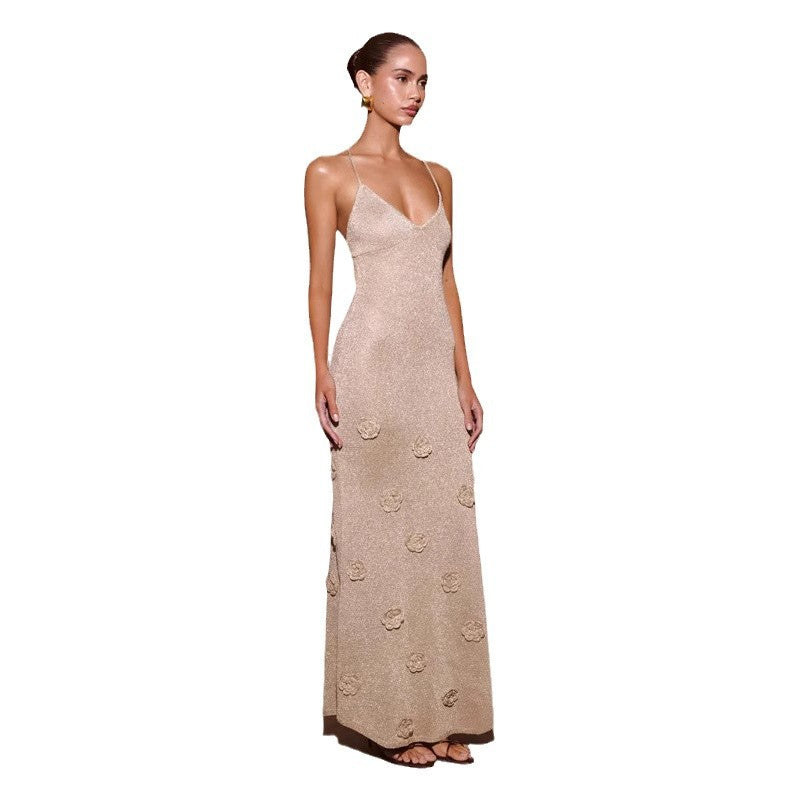 Knitted Flowers Crochet Glitter Dresses