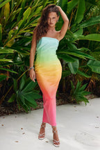 Gradient Tube Top Dress With High Waist Sleeveless Midi