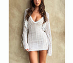 Women's Fashion Long Sleeve Cardigan V-Neck Dress