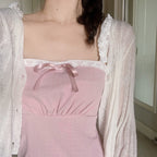 Pink Lace Cardigan Set With Suspender Skirt Two Piece Outfit For A Chic Cozy Vibe