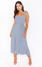 Women's Lace-up Split - Ruffled Sundress