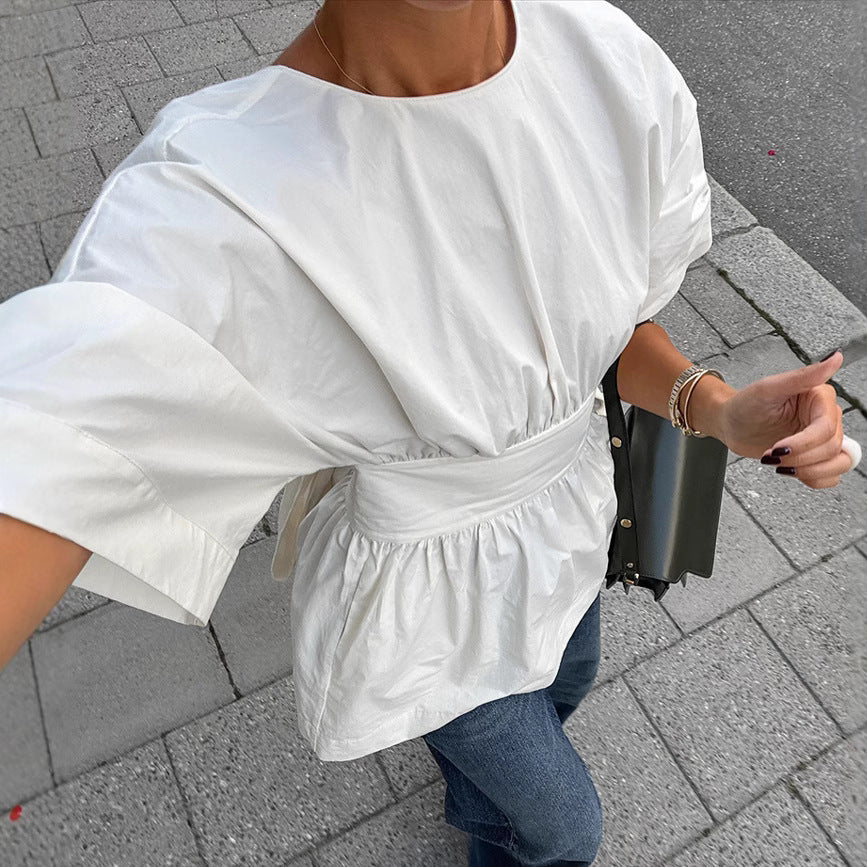 Backless Bat Sleeve Top With Back Tied Design