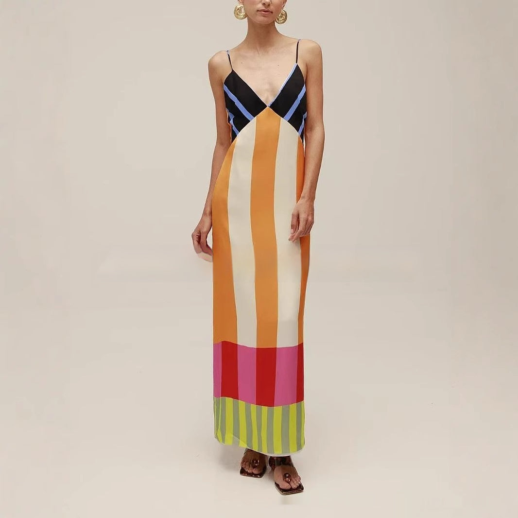 Striped Summer Dress With High Waist