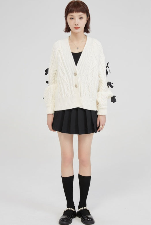 Cozy Bowknot Knitted Cardigan With Vneck