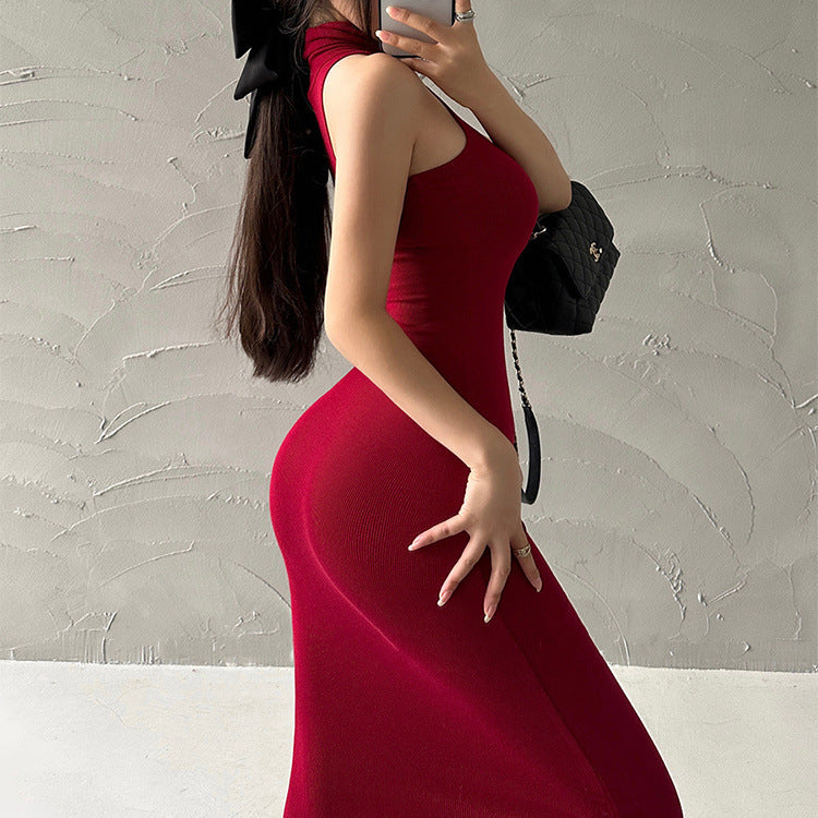 Skinny Sleeveless Dress With PVC Fabric Lightweight And Flattering