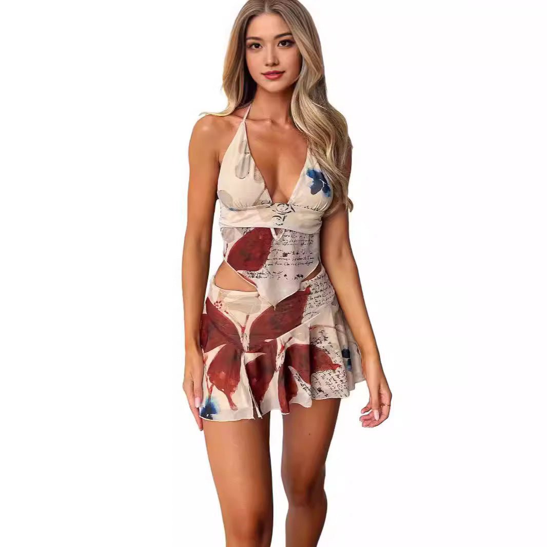 Mesh Print Set Sleeveless Sexy Fashion Outfit