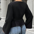 Chic Flared Long Sleeve Pullover In Black Slim Fit