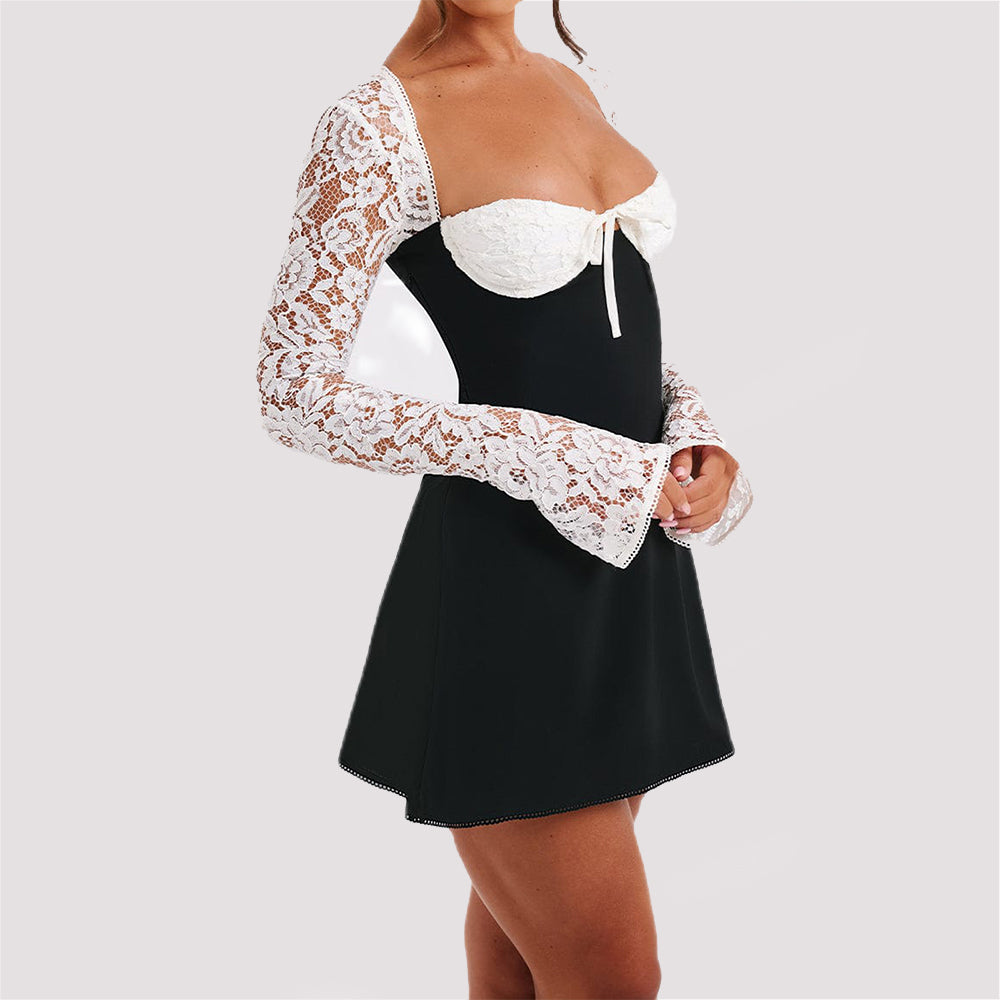Y2K Lace Long Sleeve Short Dress Corset Backless Style