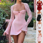 Y2K Lace Long Sleeve Short Dress Corset Backless Style