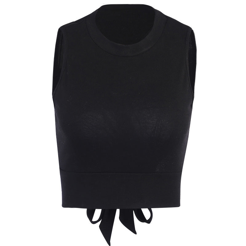 Lace-Up Tank Top For Women Round Neck Slim Fit Cotton Blend Crop Top