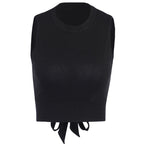Lace-Up Tank Top For Women Round Neck Slim Fit Cotton Blend Crop Top