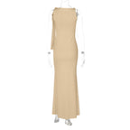 One-Shoulder Ribbon Long Dress Slim Fit Sleeveless Evening Party