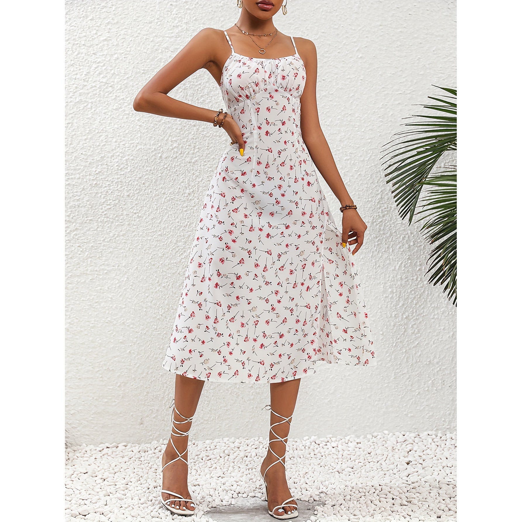 Polka Dot Print Sexy Split Long Dress