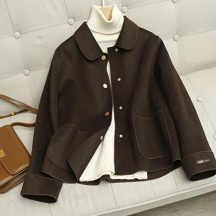 Reversible Wool Coat for Women, Short Length, Chic Lapel Outerwear