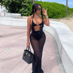 Sleeveless Sheath Dress With High Waist Long Skirt Black