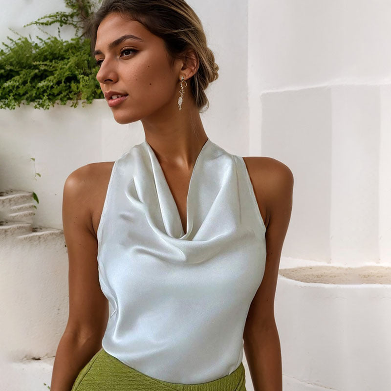 Chic Swing Collar Halter Vest Top Backless Sleeveless Shirt