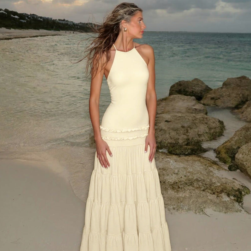 Backless Halter Pleated Dress