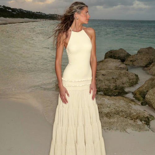 Backless Halter Pleated Dress