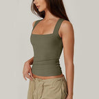 Square Neck Tank Vest For Women Slim Sleeveless Top